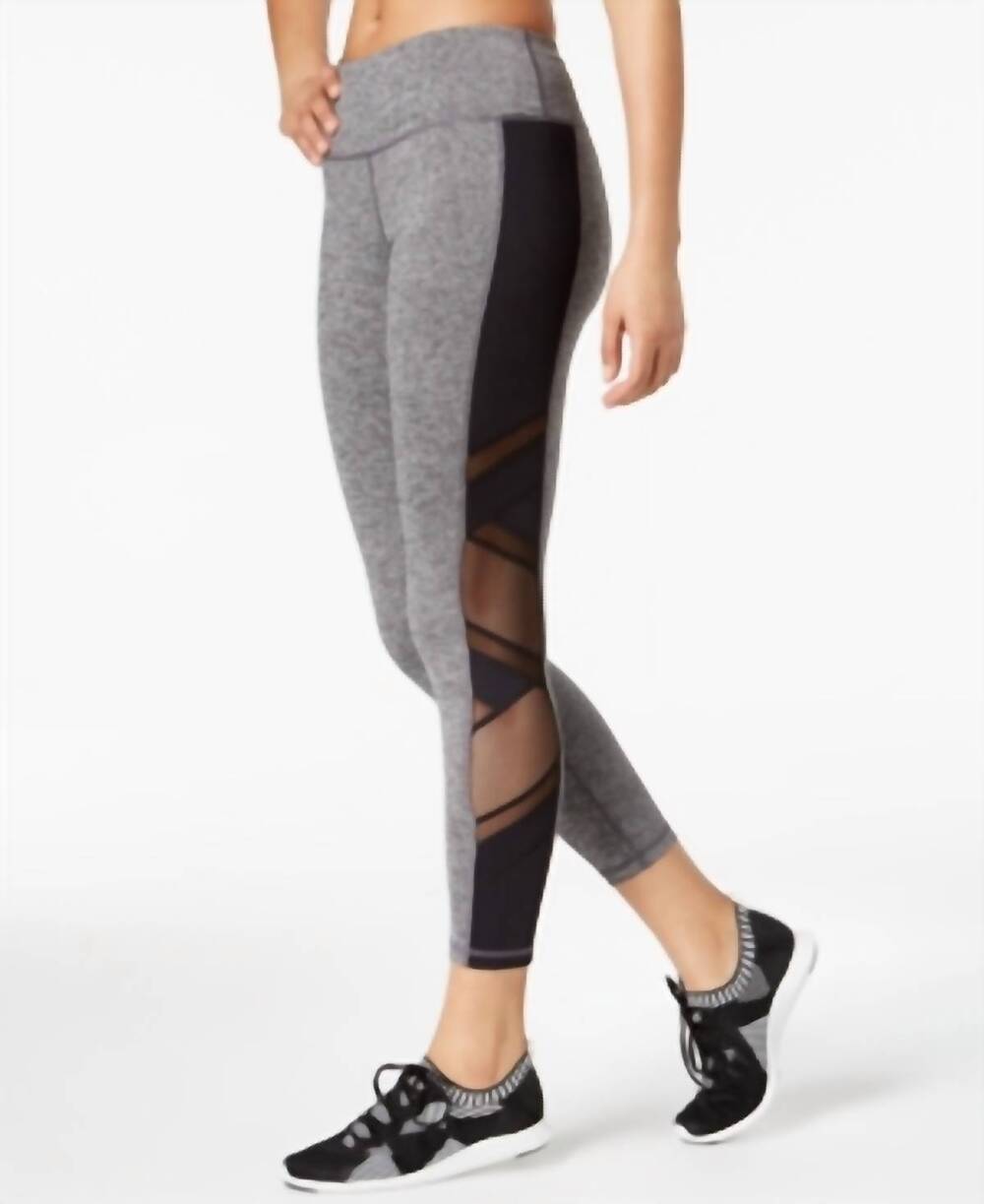 NEW IDEOLOGY mesh trimmed ankle leggings in ebony